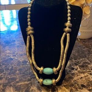 Elegant Beaded Necklace in Gold and Turquoise